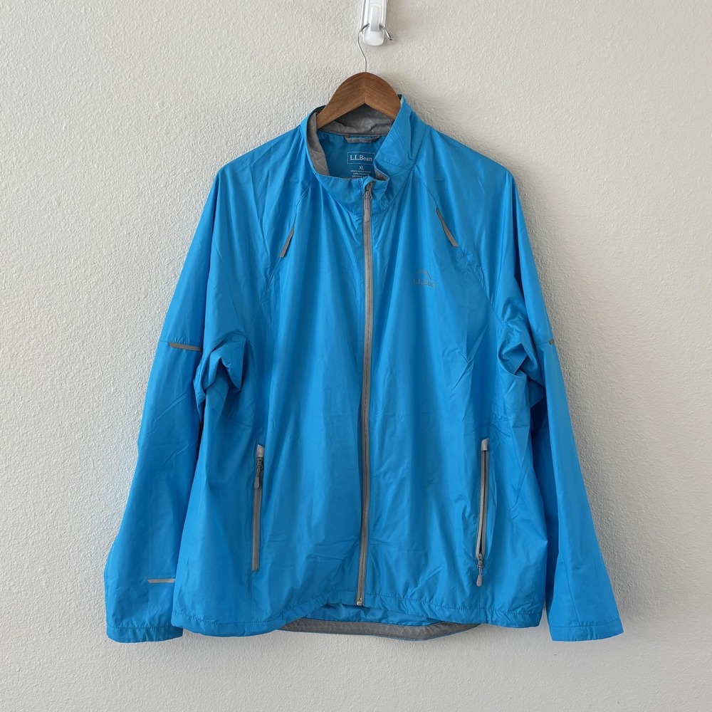 L.L. Bean Lightweight‎ Windbreaker Jacket Mens XL Blue Reflective Zip Running